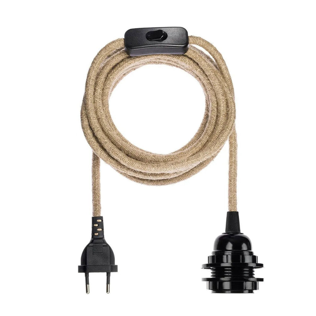 Cavo e attacco per lampada - Jute nero naturale