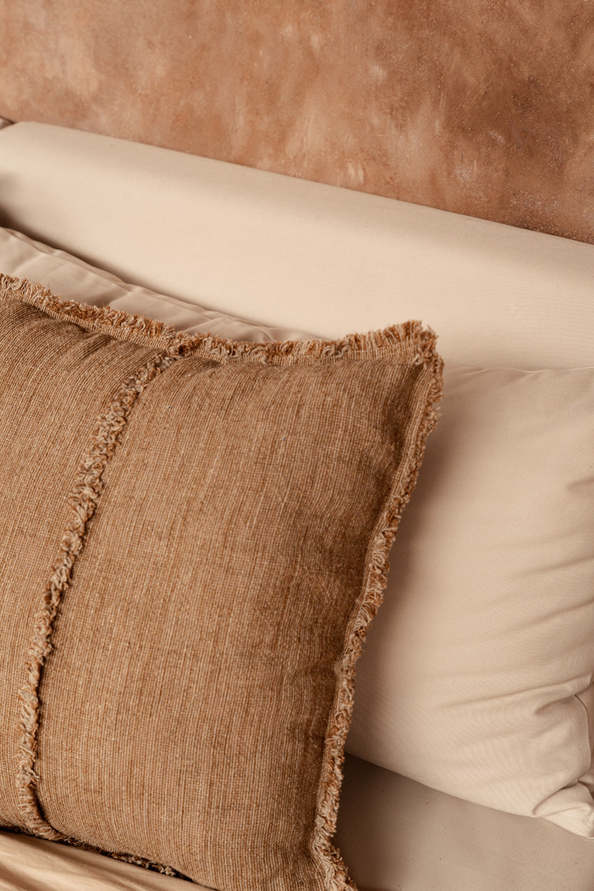Copricuscino Sahara con frange - Marrone naturale - 50x50